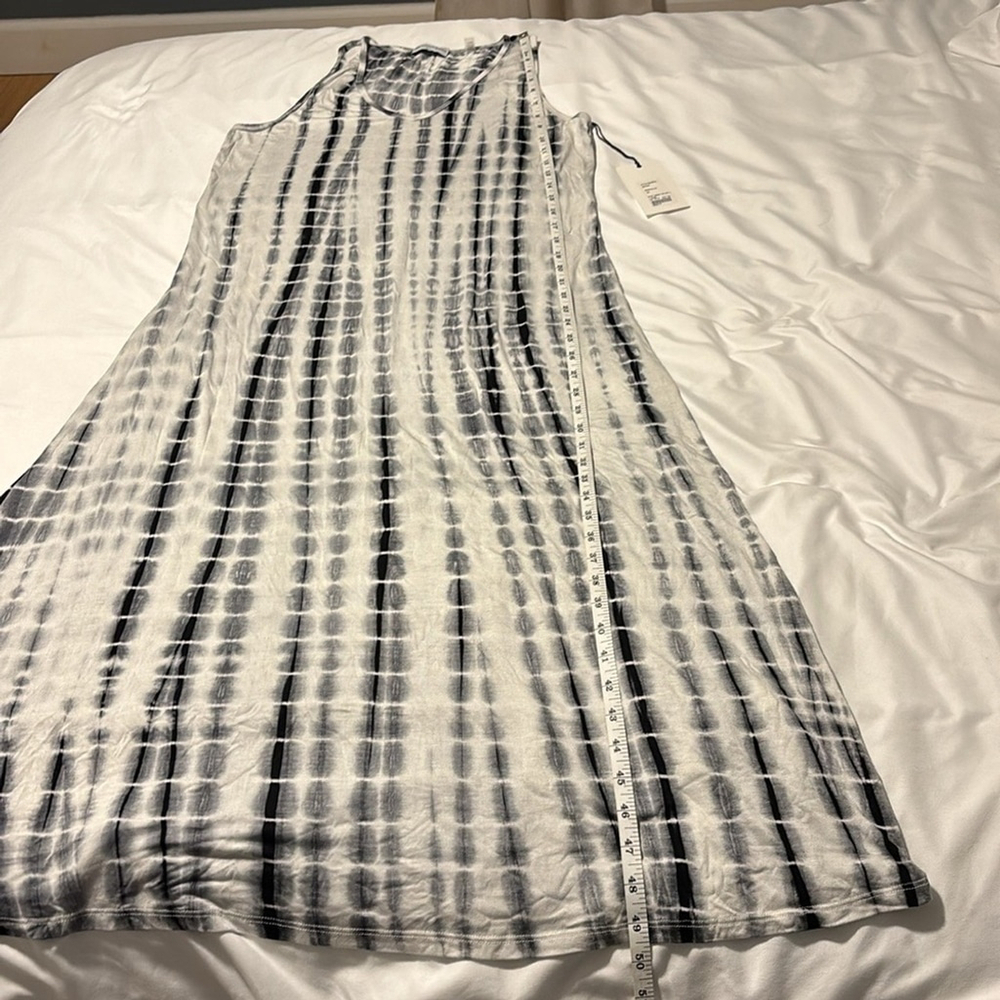 POINT ZERO maxi dress jersey knit indigo print sleeveless v-neck white black lge - Picture 12 of 13